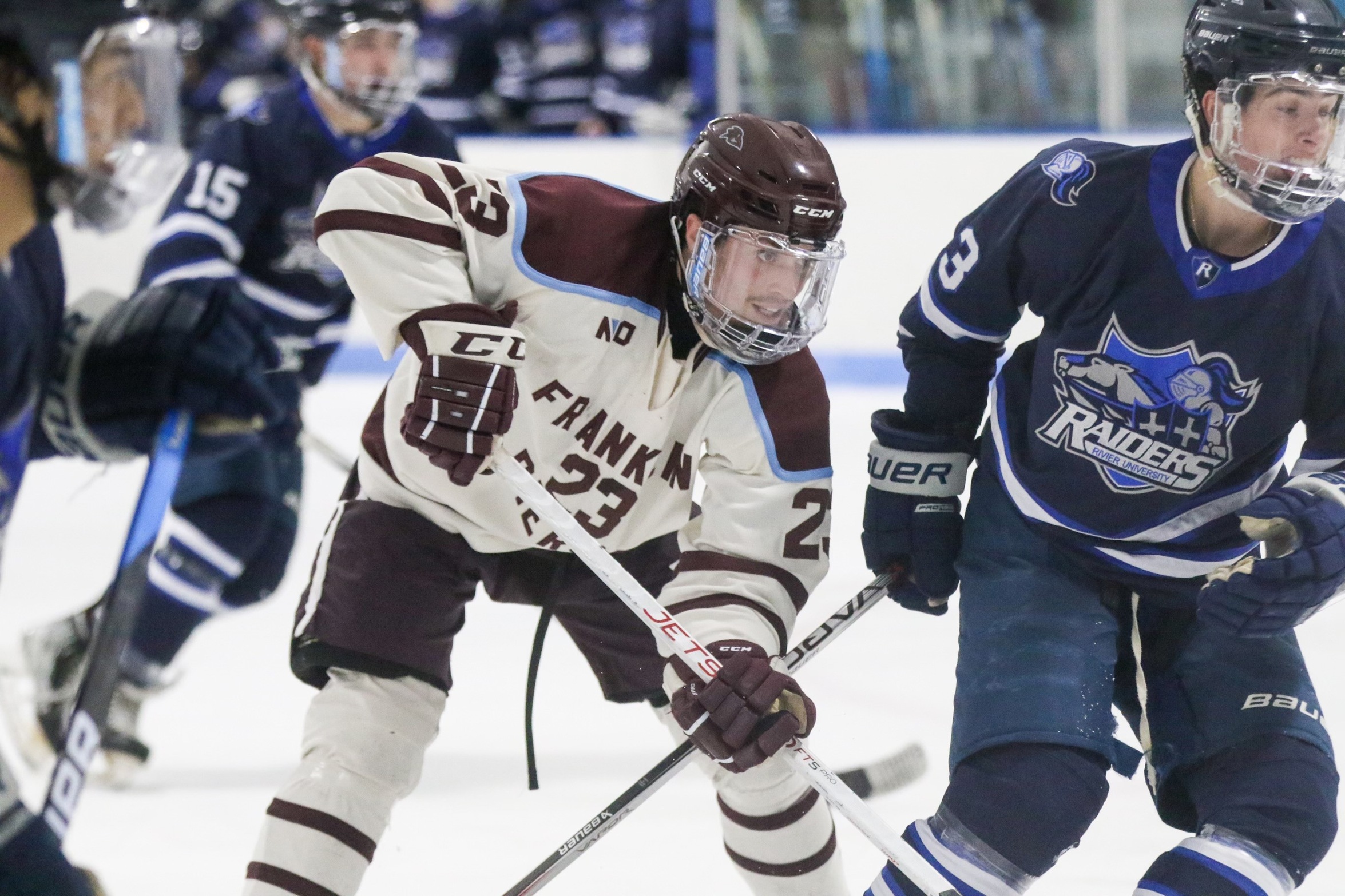 Men's Ice Hockey: Ravens drop hard-fought game to Rivier, 4-2.