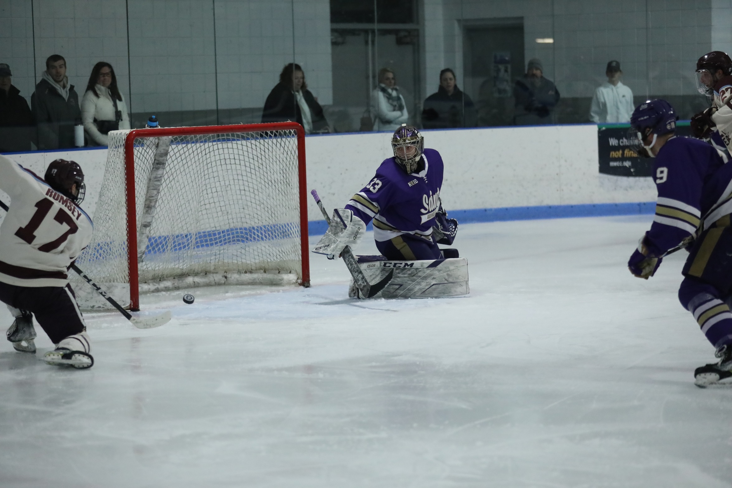 Men's Ice Hockey: Ravens win 2-0 over Purple Knights.